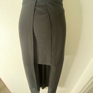 MNK Short Fitted Pencil Skirt with Midi Chiffon Split Front Overlay in Black